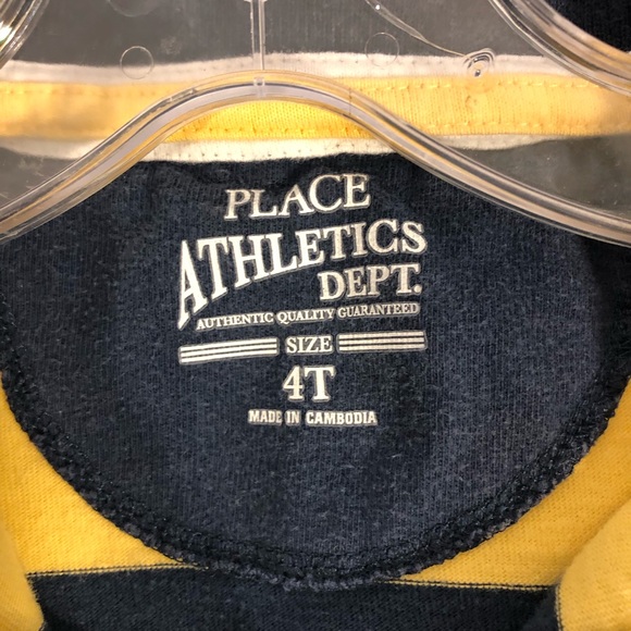 Boys 4T Place Athletics Dept polo t-shirt yellow and blue rugby stripes - Picture 8 of 8
